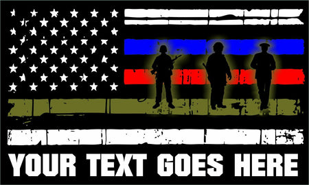 Thin Blue Line Decal -  Military Soldiers Exterior Decal WITH YOUR CUSTOM TEXT - Powercall Sirens LLC