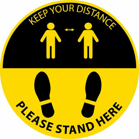 Keep your distance please stand here Social Distancing Window/Floor Decal - Powercall Sirens LLC