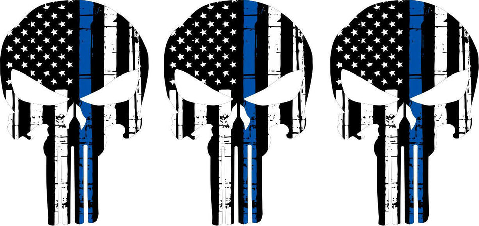 Thin Blue Line Blue Line Tattered Flag Punisher Deacals - Set of 3 decals - Powercall Sirens LLC