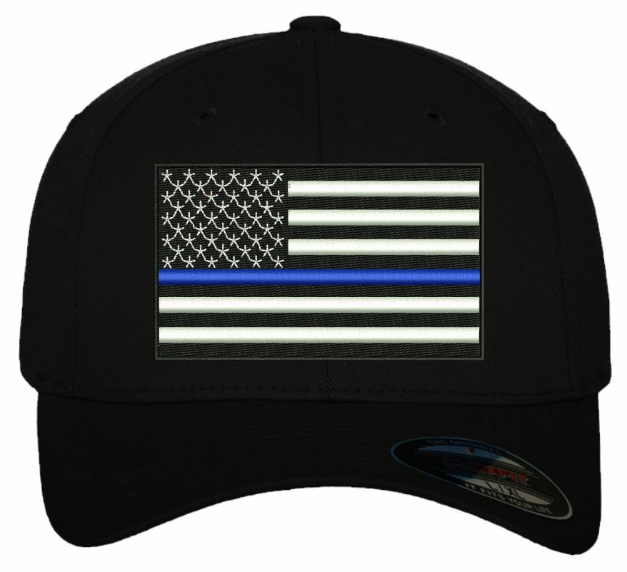 Thin Blue Line Embroidered, USA Flag Hat Design/ Free Shipping - Powercall Sirens LLC