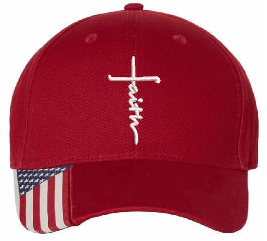 Faith Hat - Embroidered USA300 Adjustable hat w/ flag brim Faith Jesus Christ - Powercall Sirens LLC