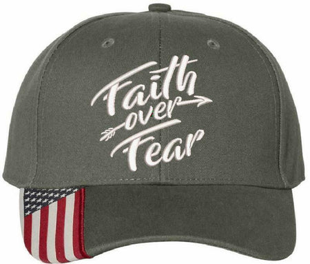 Faith Over Fear Embroidered USA-300 Adjustable Hat with Flag Brim Arrow Version - Powercall Sirens LLC