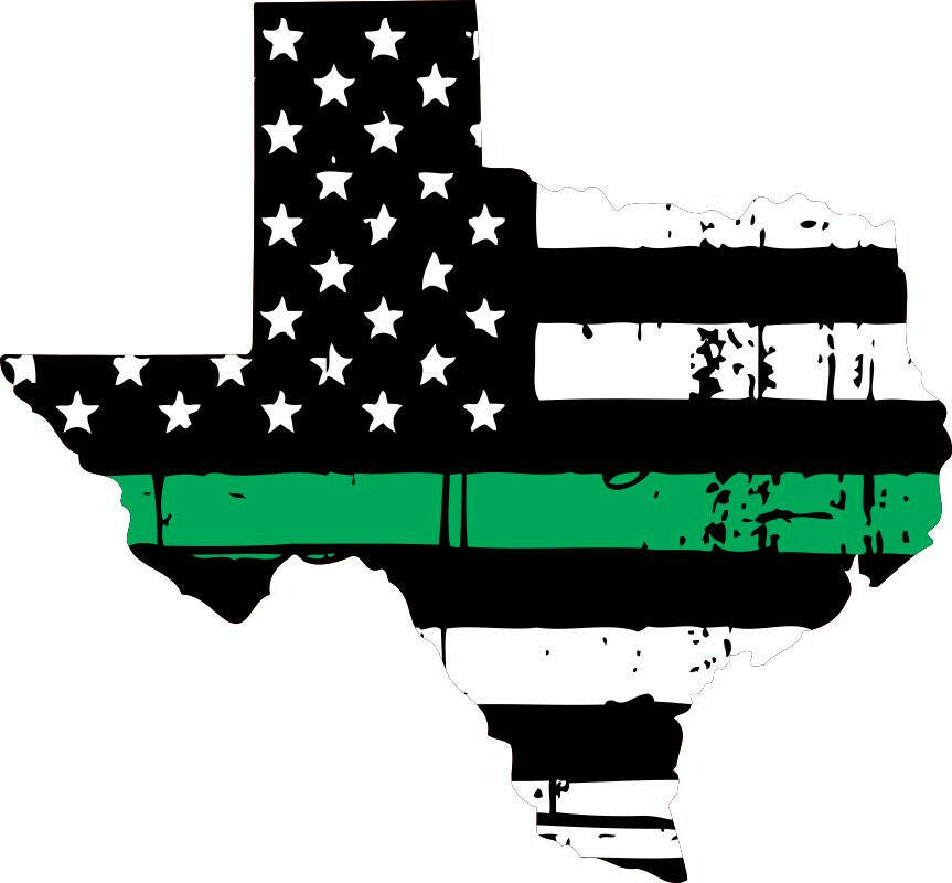 Thin Green line decal - State of Texas Tattered GREEN LINE Flag - Various Sizes - Powercall Sirens LLC