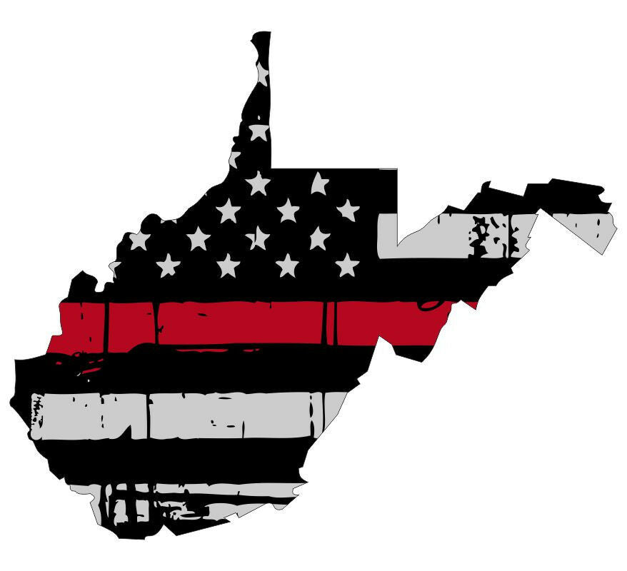 Thin red line decal - State of West Virginia Tattered Flag - Various Sizes - Powercall Sirens LLC