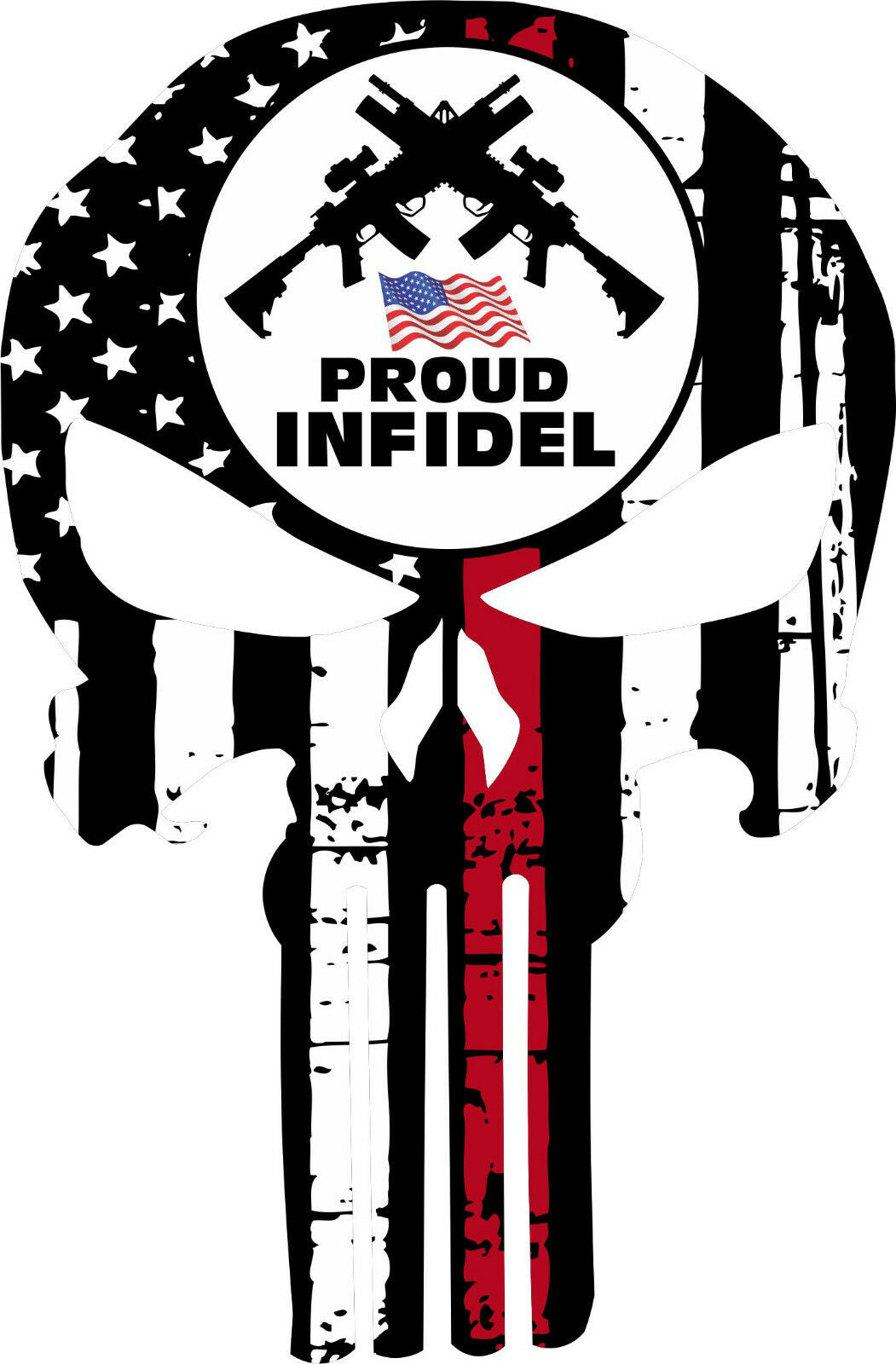 Thin Red Line Punisher Decal - Firefighter Proud Infidel Decal - Various Sizes - Powercall Sirens LLC