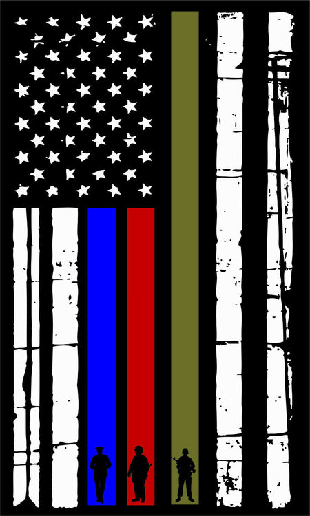 Thin Blue Line Soldier Decal Stars Right Firefighter, Police, Military Decal - Powercall Sirens LLC