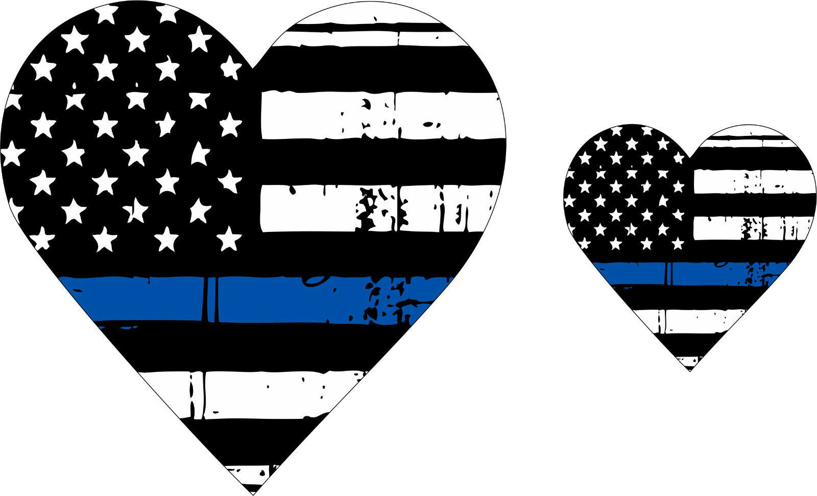 Tattered Police Wife / Police Girlfriend Blue Line Heart Flag Decals 4" and 2" - Powercall Sirens LLC