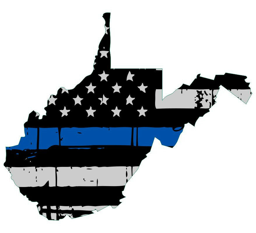 Thin Blue line decal - State of West Virginia Tattered Flag - Various Sizes - Powercall Sirens LLC