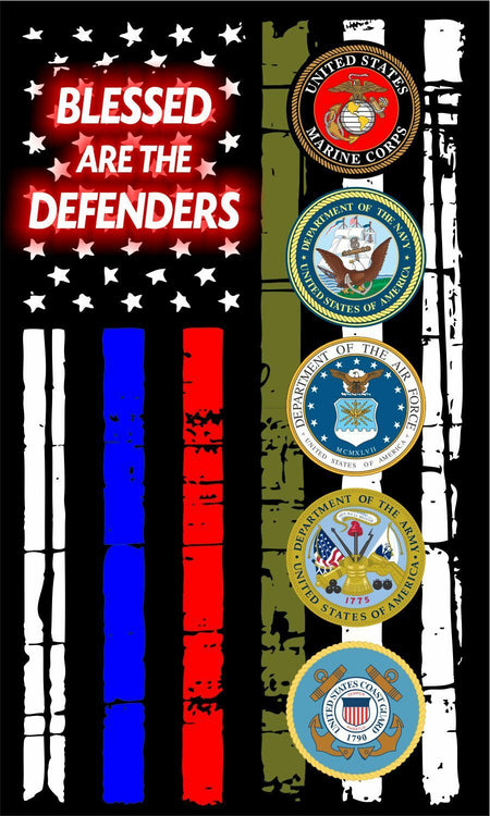 Thin Blue Line Red Drab Horizontal Flag BLESSED ARE THE DEFENDERS MILITARY DECAL - Powercall Sirens LLC