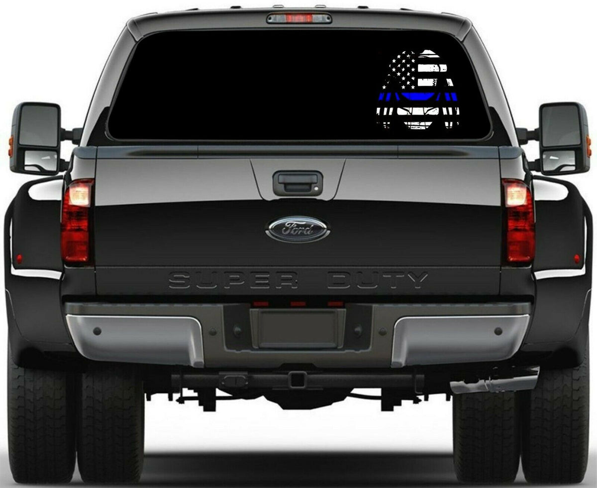 Predator Thin Blue Line Tattered window decal - Various sizes Free Shipping - Powercall Sirens LLC