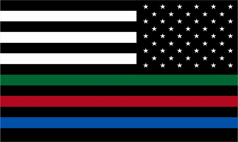 Thin Blue Line Decal - USA Flag with Red, Blue and Green Stripe Flag Decal - Powercall Sirens LLC