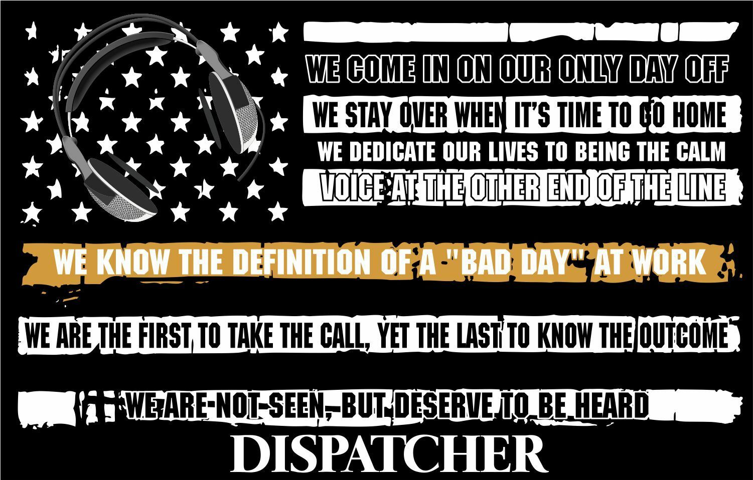 Thin Gold Line Dispatcher Tattered Flag Window Decal - Various Sizes Free Ship - Powercall Sirens LLC