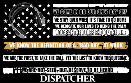 Thin Gold Line Dispatcher Tattered Flag Window Decal - Various Sizes Free Ship - Powercall Sirens LLC