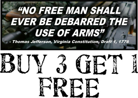 Thomas Jefferson 2nd Amendment "No Free Man" Bumper Sticker 8.7" x 3" Decal - Powercall Sirens LLC