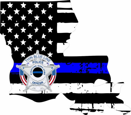 Thin Blue line decal - State of Louisiana POLICE BLUE STAR Decal - Various Sizes - Powercall Sirens LLC