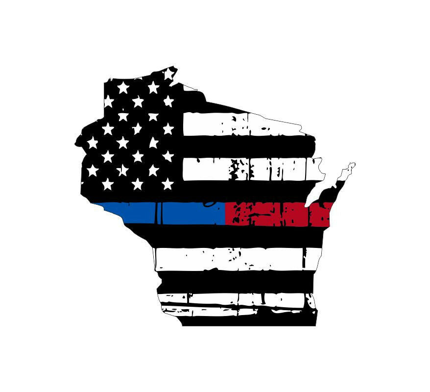 Thin blue red line decal - State of Wisconsin Tattered Flag Decal - Powercall Sirens LLC