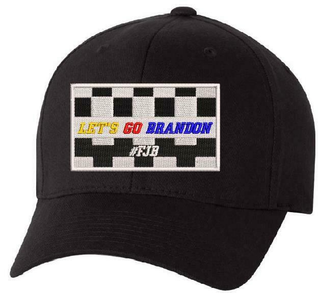 Let's Go Brandon Racing Stripes Embroidered FLEX FIT Hat RACING FLAG VERSION