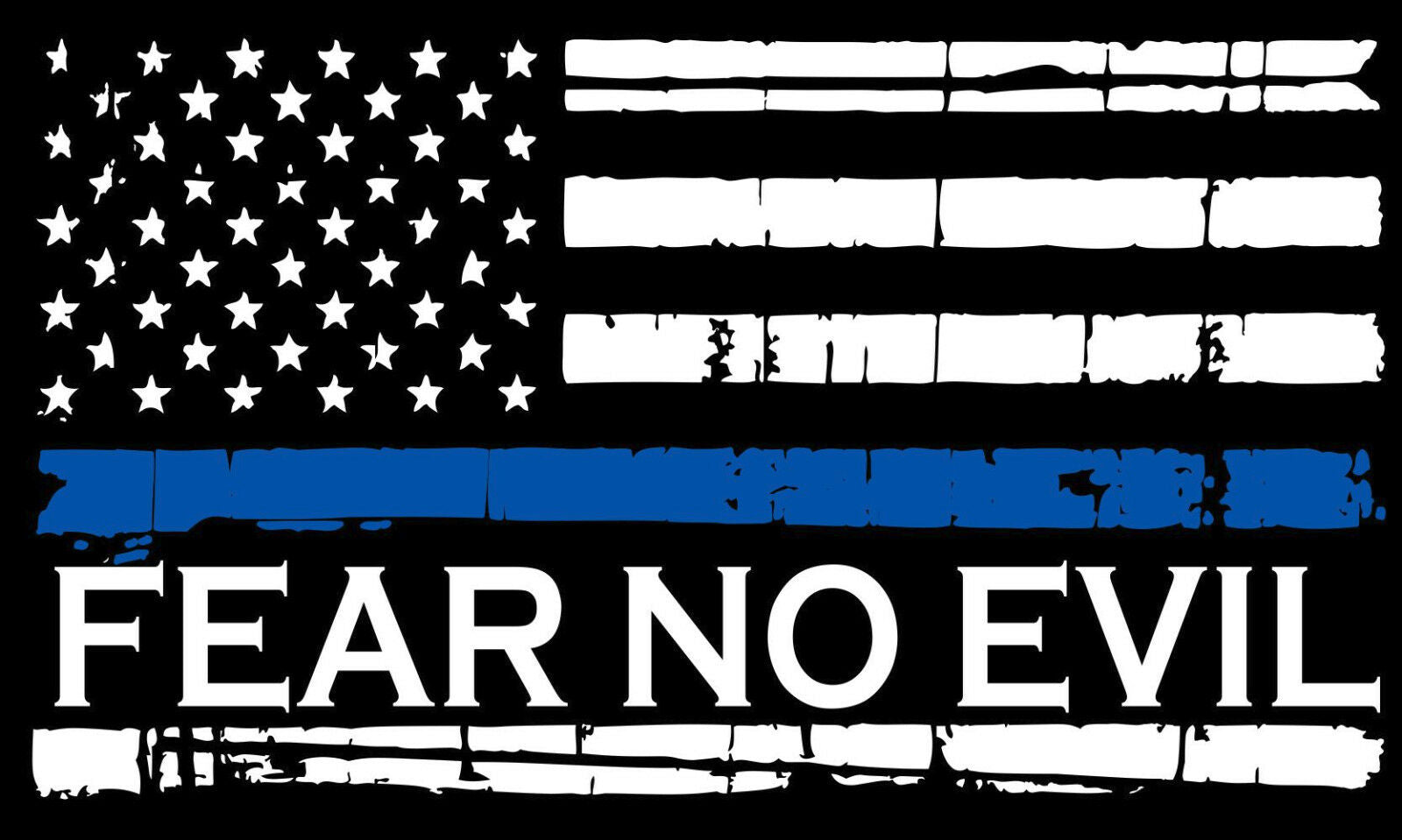 Thin Blue Line Decal - Tattered Flag REFLECTIVE FEAR NO EVIL Decal - Var. Sizes - Powercall Sirens LLC