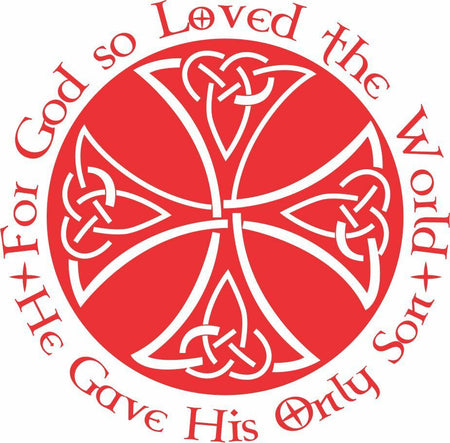 Religious Decal Christian Celtic Style Cross For God So Loved the World - Powercall Sirens LLC