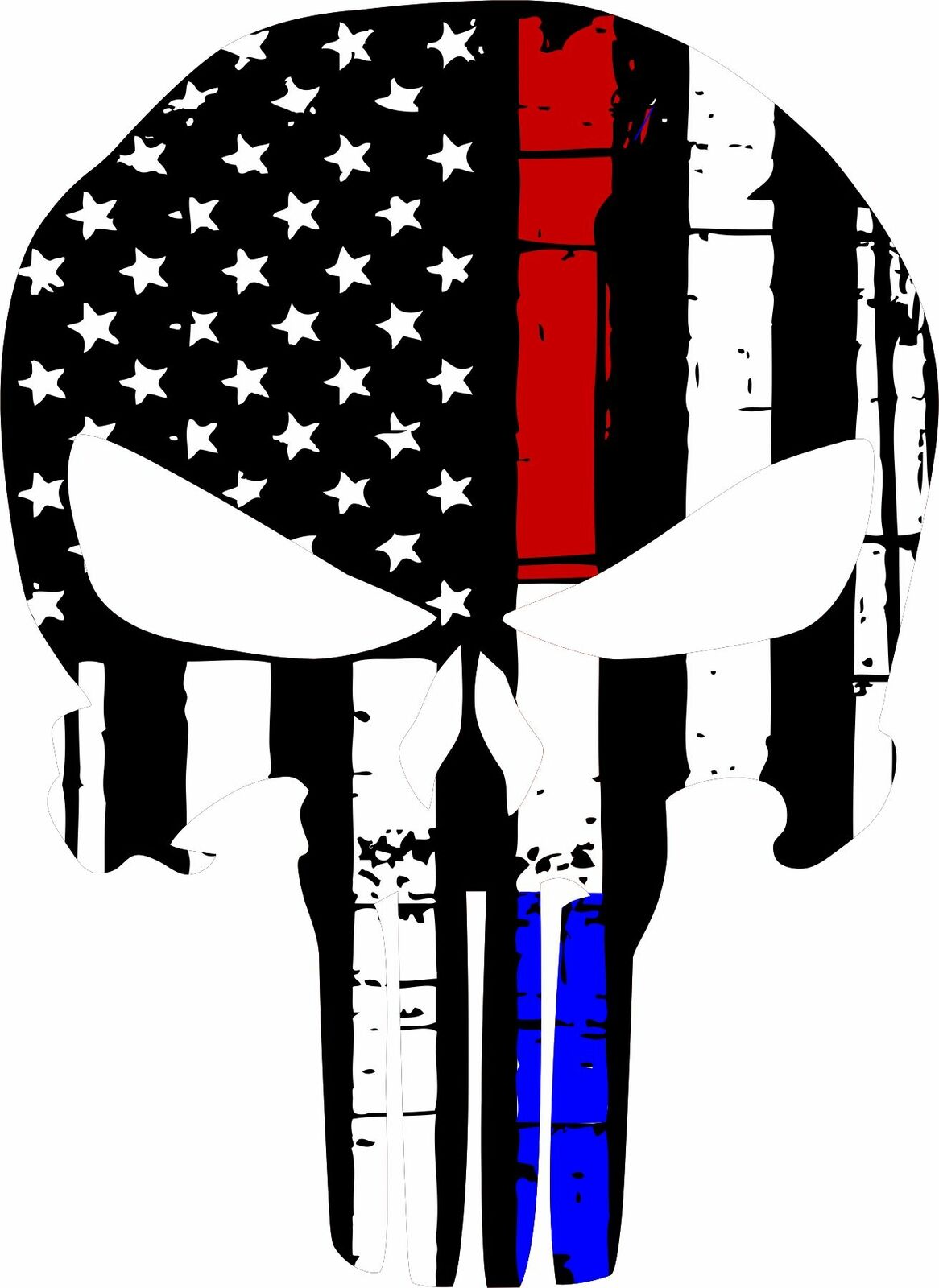 Punisher Skull American Flag Police Red/White/Blue Line Decal - Various Sizes - Powercall Sirens LLC