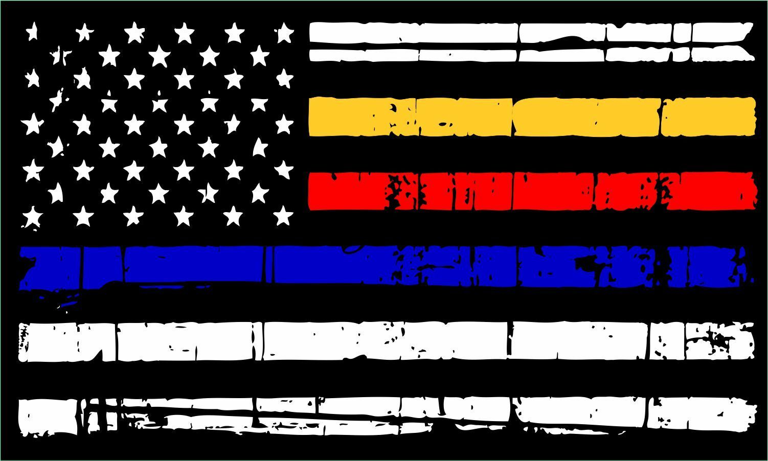 Thin Blue Line Flag Decal Yellow Red Blue Line Distressed Flag Decal REFLECTIVE - Powercall Sirens LLC