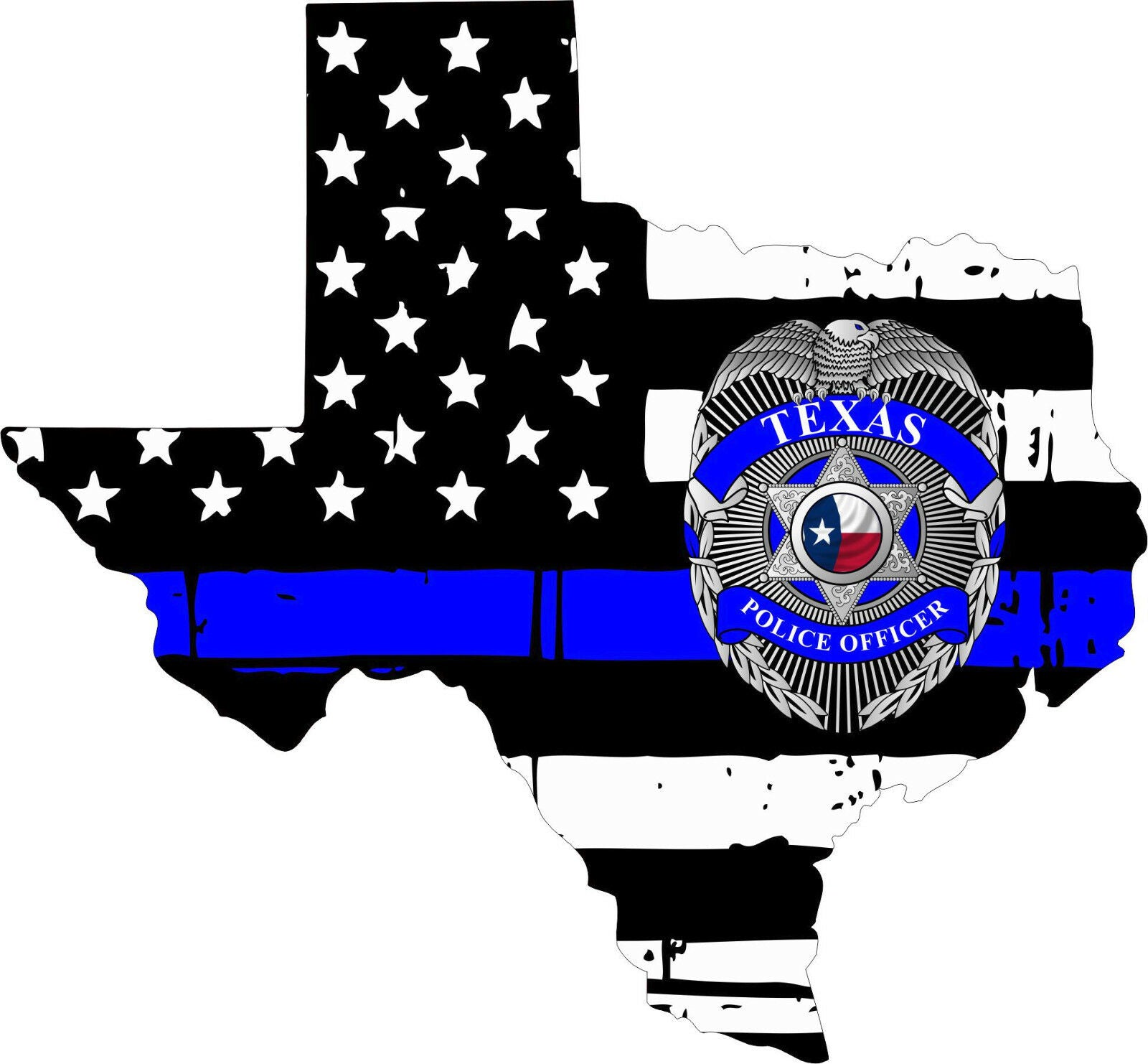 Thin Blue line decal - State of Texas Police Officer Seal Decal - Various Sizes - Powercall Sirens LLC