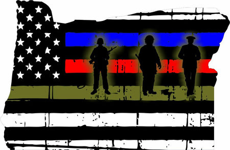 Thin Blue Line Oregon Soldiers American Flag Firefighter, Police, Military decal - Powercall Sirens LLC