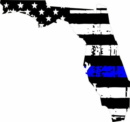 Thin Blue Line Decal - State of Florida window vinyl sticker - Various Size - Powercall Sirens LLC
