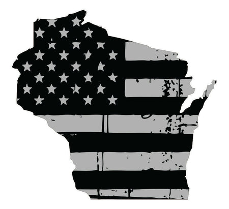 Tattered USA Flag Black/Gray window decal - State of Wisconsin various size - Powercall Sirens LLC