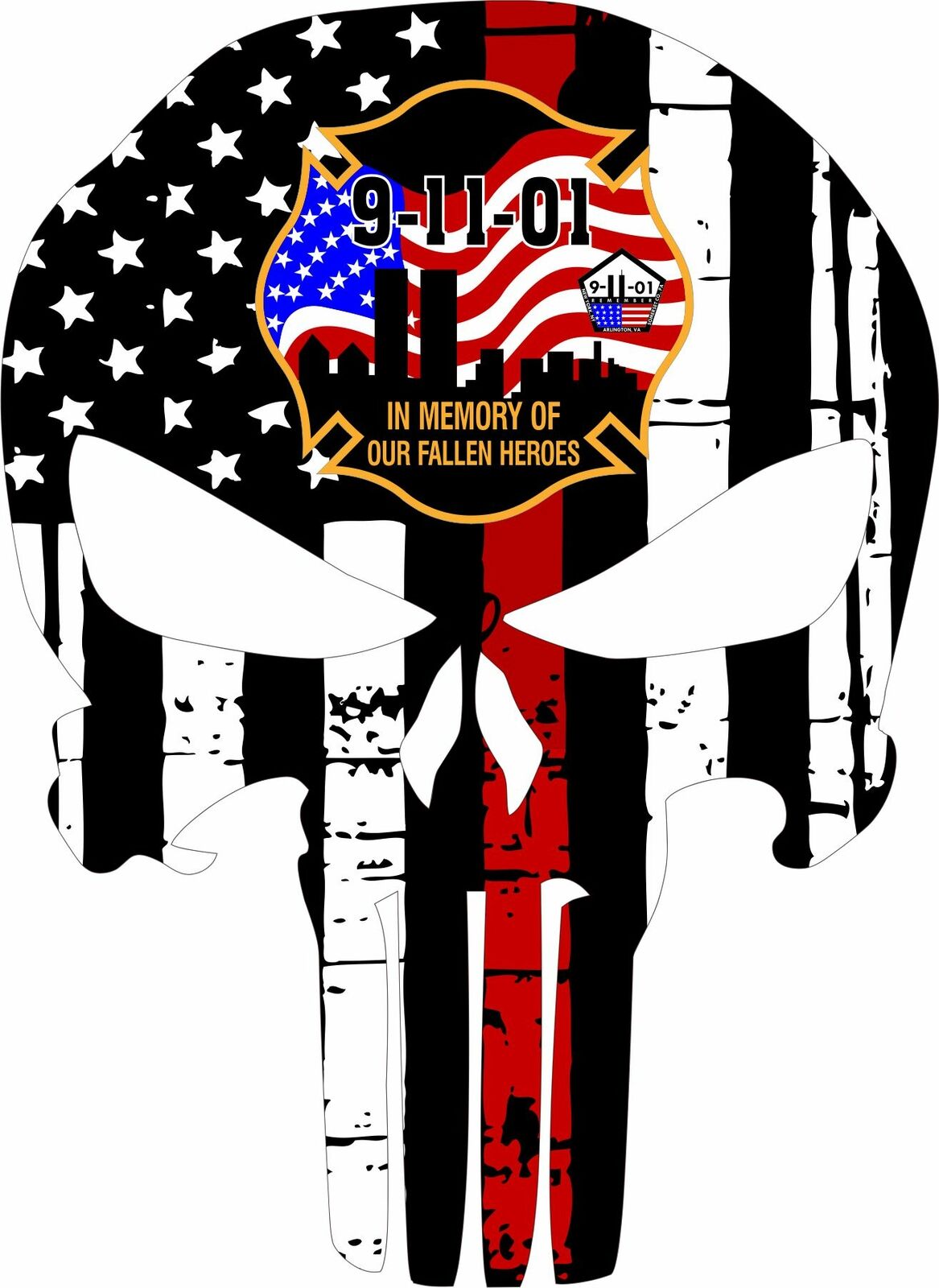 Thin Red Line Firefighter Punisher Decal - Fallen Heroes 911- Various Sizes - Powercall Sirens LLC