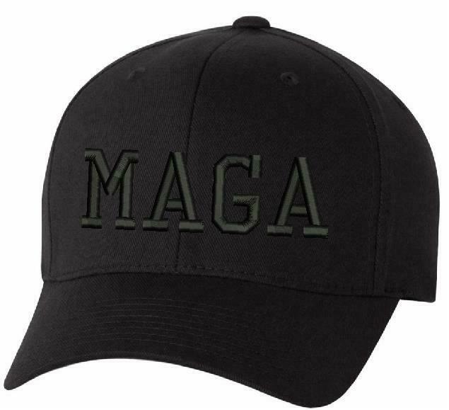 Make America Great Again Flex Fit Black Hat - BLACKOUT MAGA WITH DEPLORABLE BACK - Powercall Sirens LLC