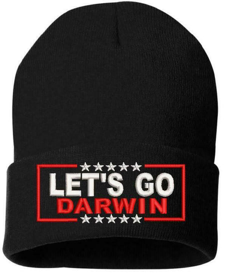 Lets go Darwin Winter Hat - Embroidered Cuff or Beanie Navy Blue or Black Hat - Powercall Sirens LLC