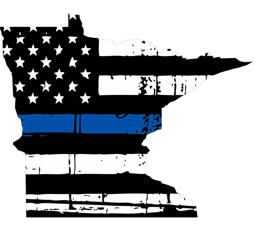 Thin Blue line decal - State of Minnesota Tattered Flag Decal - Various Sizes - Powercall Sirens LLC