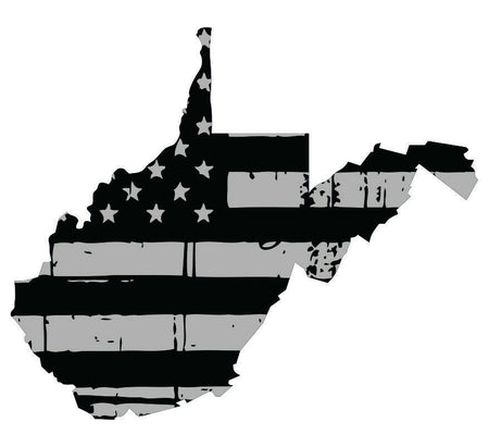 Tattered USA Flag Black/Gray window decal - State of West Virginia various size - Powercall Sirens LLC