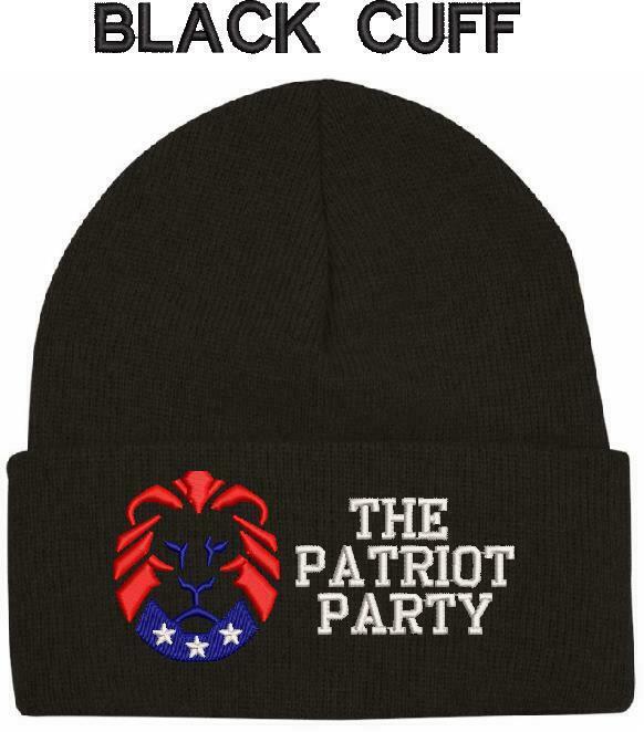 The Patriot Party Lion TEXT Knit Embroidered WINTER HAT Beanie or Cuff Hat - Powercall Sirens LLC