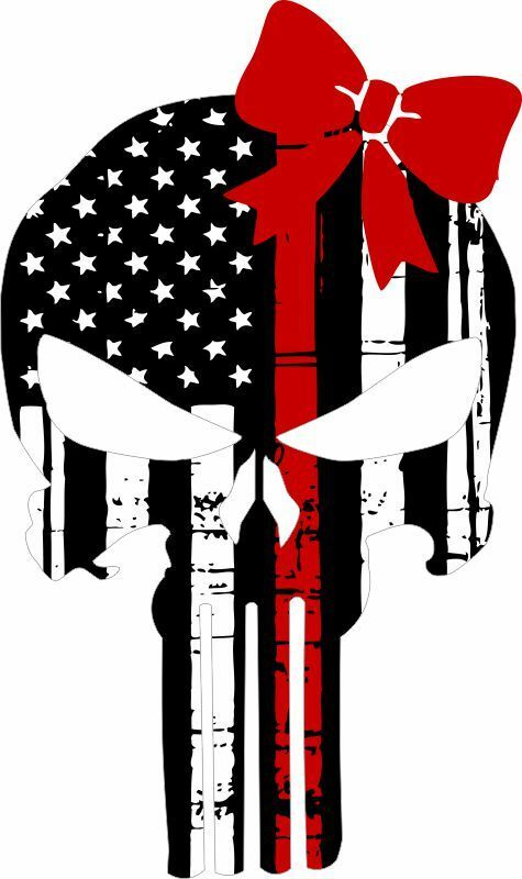 Thin red line punisher decal with red bow - Exterior Window Decal Firefighter - Powercall Sirens LLC