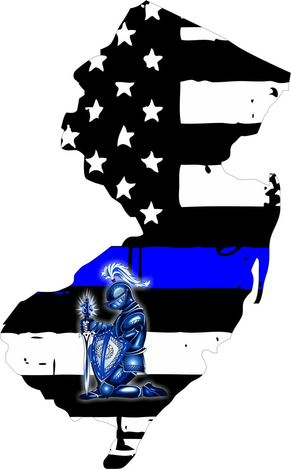 Thin Blue Line New Jersey Kneeling Knight Reflective Decal - Various Sizes - Powercall Sirens LLC