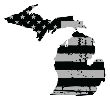 Tattered USA Flag Black/Gray window decal - State of Michigan various sizes - Powercall Sirens LLC