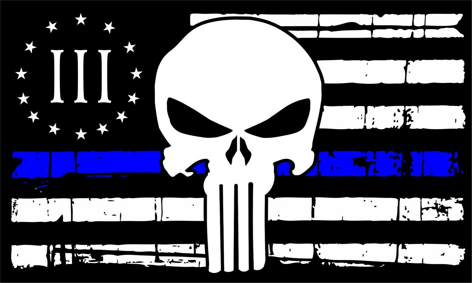 Thin Blue Line Line Punisher American Flag Firefighter Police  Decal - Powercall Sirens LLC