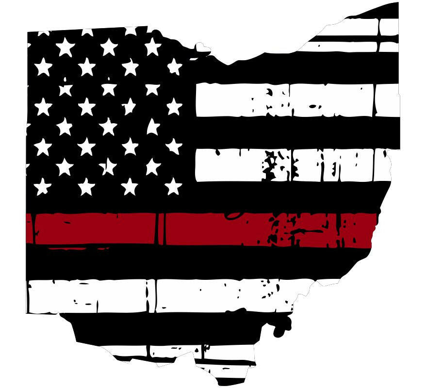 Thin Red line decal - State of Ohio Tattered Flag Decal - Various Sizes - Powercall Sirens LLC