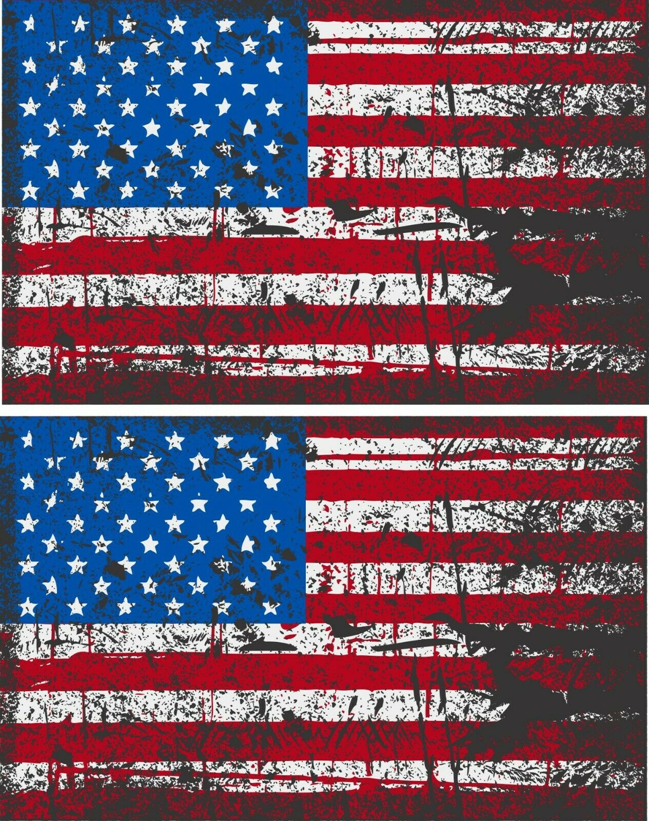 Tattered USA Flag Decals - Set of 2 3" x 1.75" Reflective Flag Decals - Powercall Sirens LLC