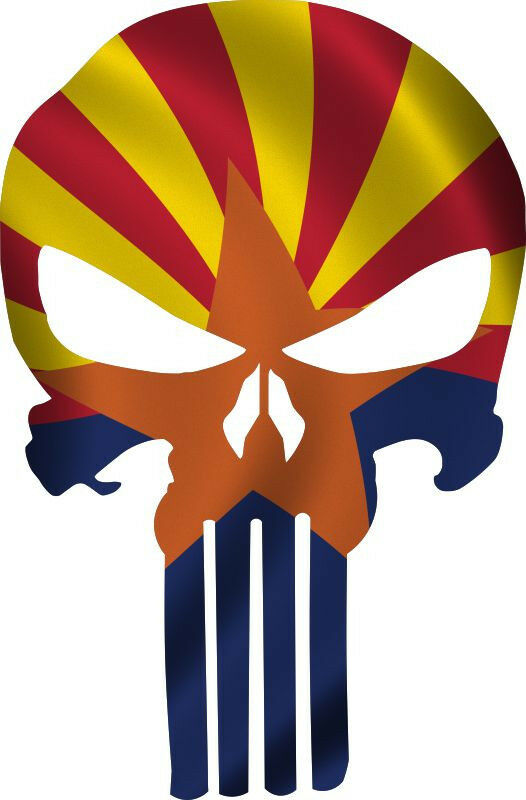 Punisher Skull Decal State of Arizona Exterior Window Decal -Various Sizes - Powercall Sirens LLC