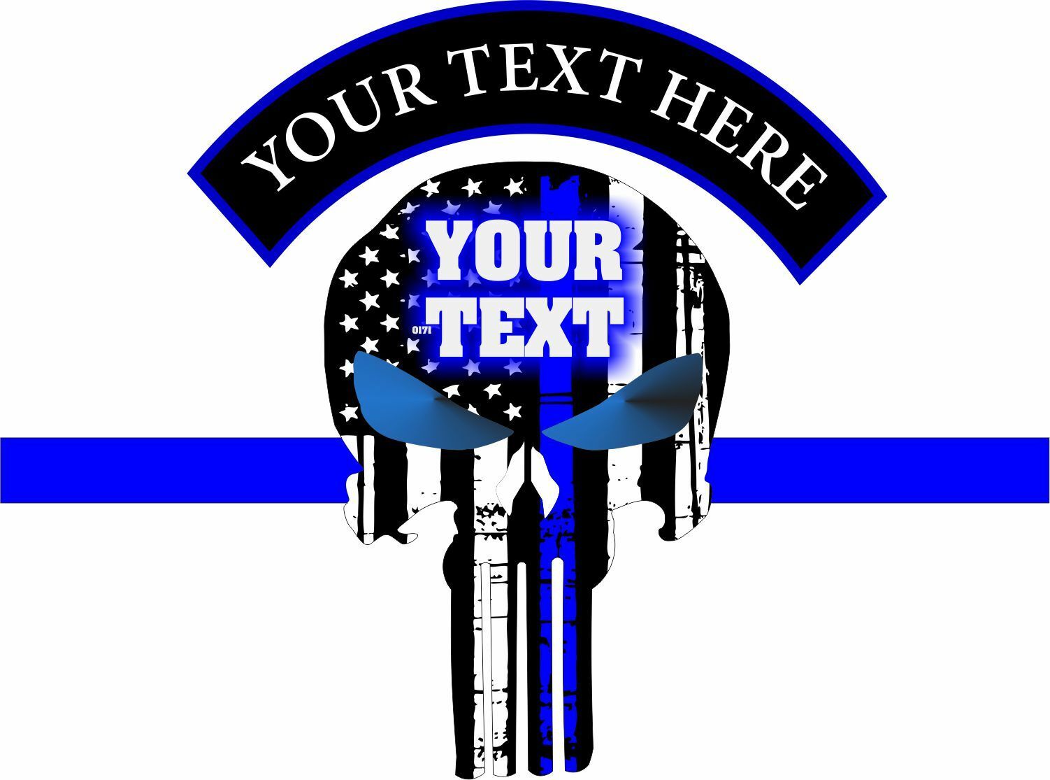 Thin Blue Line PUNISHER with Custom Text and Arch Tattered Flag Police Decal - Powercall Sirens LLC