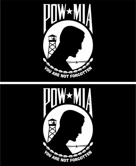 POW MIA Flag Decal x 2 - REFLECTIVE white design on black flag-Various Sizes - Powercall Sirens LLC