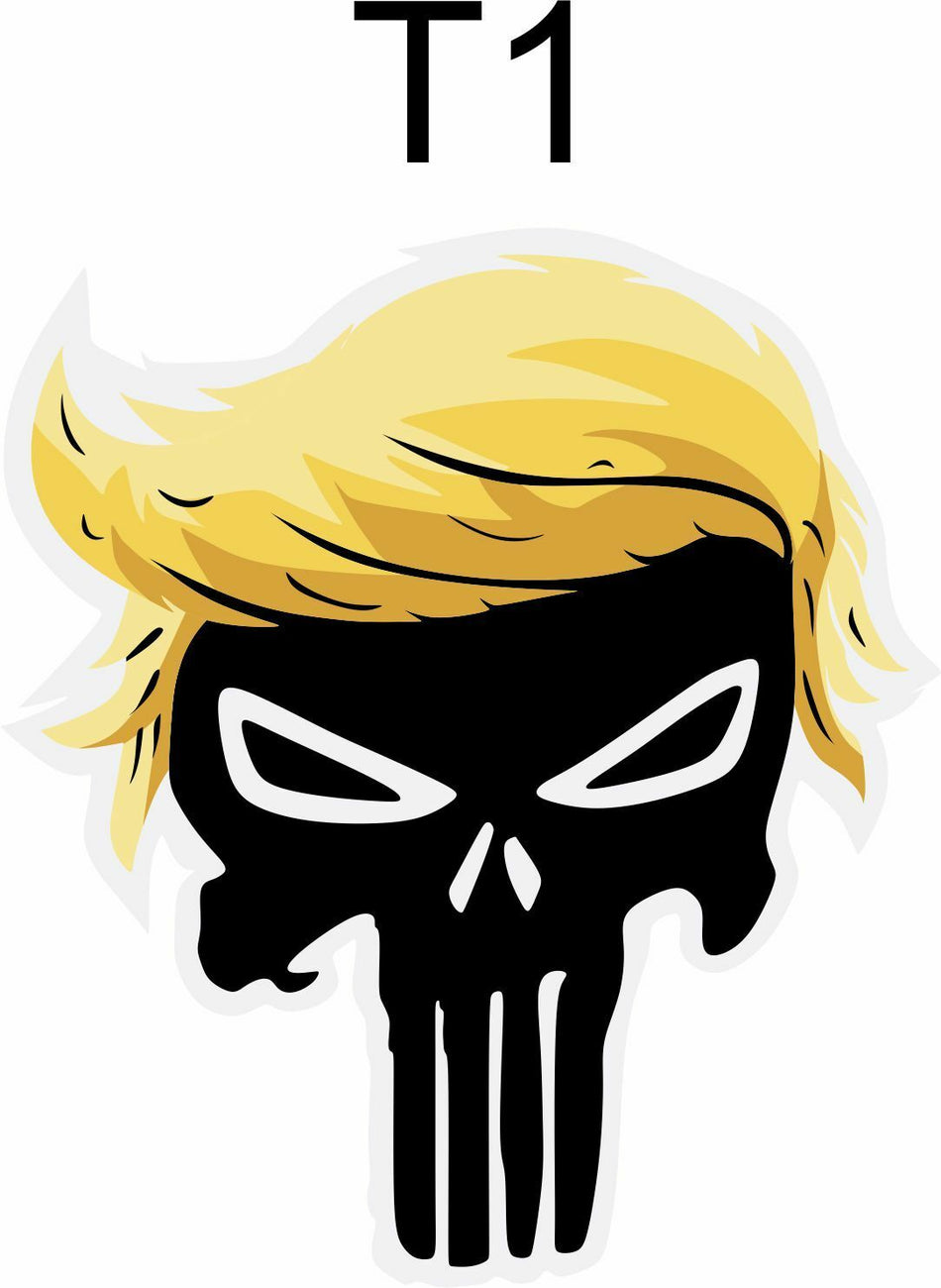 TRUMP PUNISHER USA with hair window decal bumper sticker funny pro USA NRA - Powercall Sirens LLC