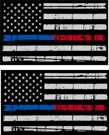 Tattered Police Fire Thin Blue & Red Line American Flag Decals x 2 - 3" x 1.75" - Powercall Sirens LLC