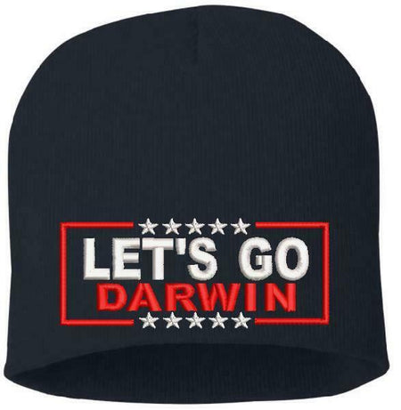 Lets go Darwin Winter Hat - Embroidered Cuff or Beanie Navy Blue or Black Hat - Powercall Sirens LLC