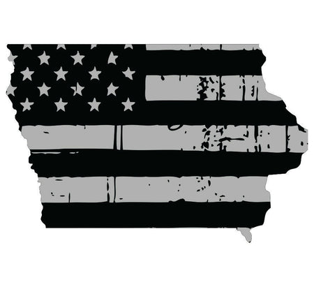 Tattered USA Flag Black/Gray window decal - State of Iowa various sizes - Powercall Sirens LLC