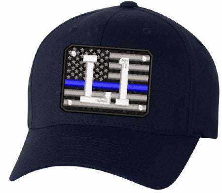 Blue Line Flag Badge Embroidered Flex Fit Hat - Powercall Sirens LLC