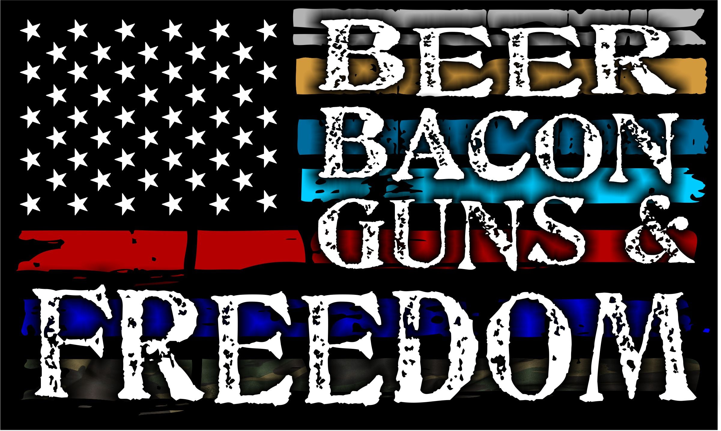 Beer Bacon Guns and Freedom Tattered Flag Decal - Powercall Sirens LLC
